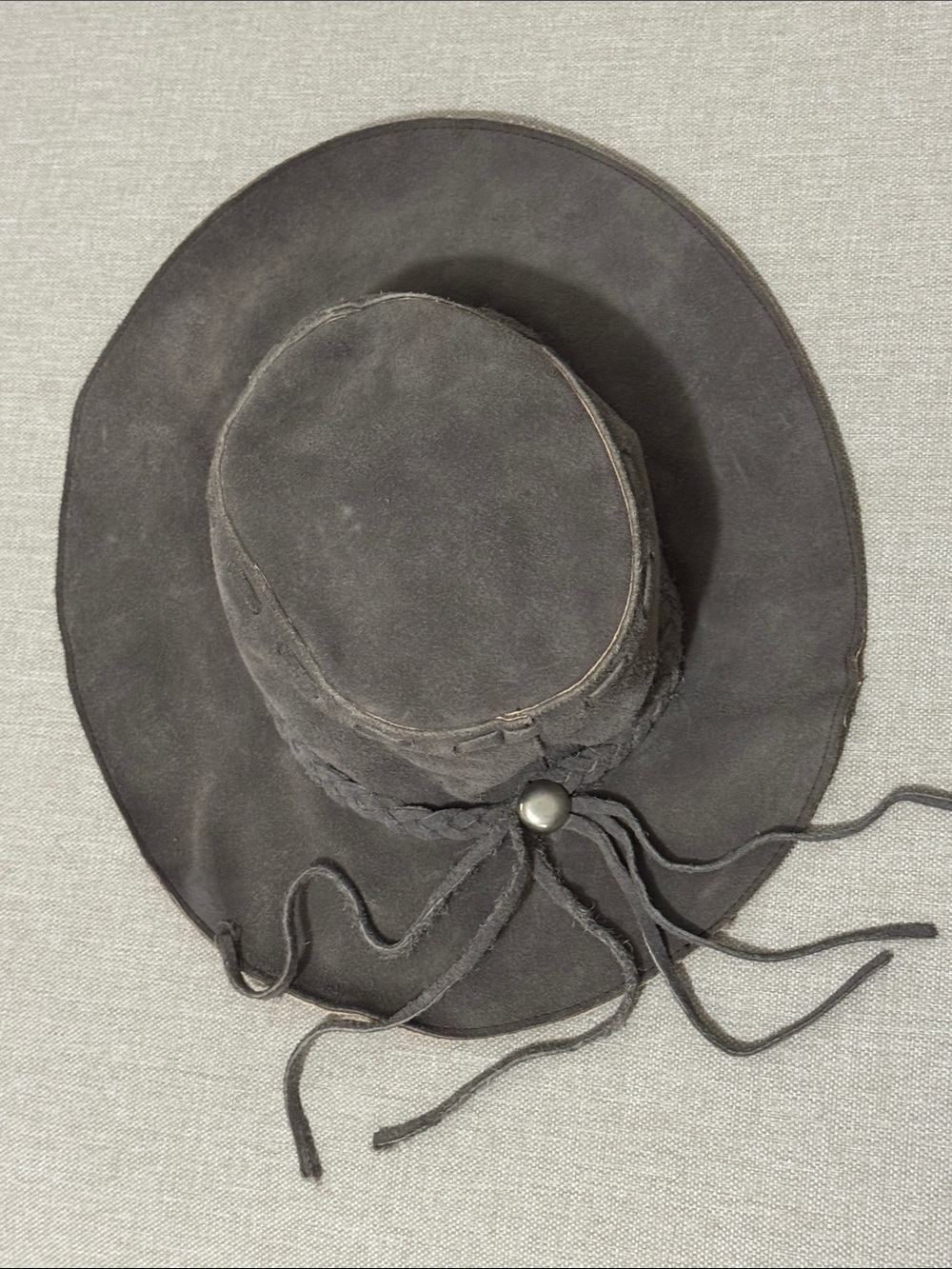 Vintage Handmade Genuine Leather Hat-Made in Mexico-Gray Suede-Wmns Sz M-EUC - Picture 2 of 16